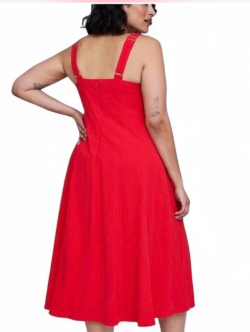 Red Square-Neck Fit & Flare Dress - Belle Isle - Picture 2 of 3